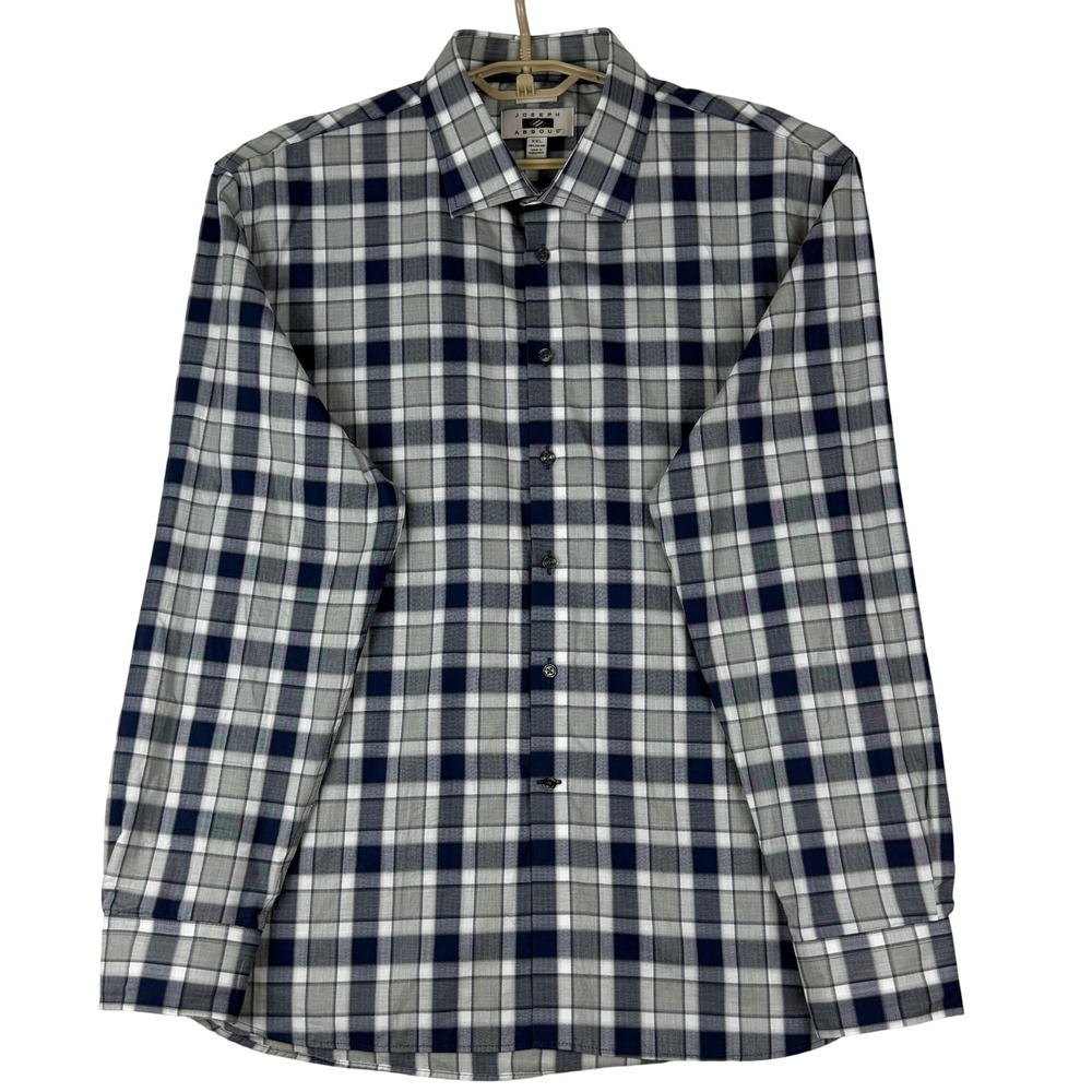 Joseph Abboud Button Down Shirt Mens XXL Modern Fit Navy Grey Plaid Cotton